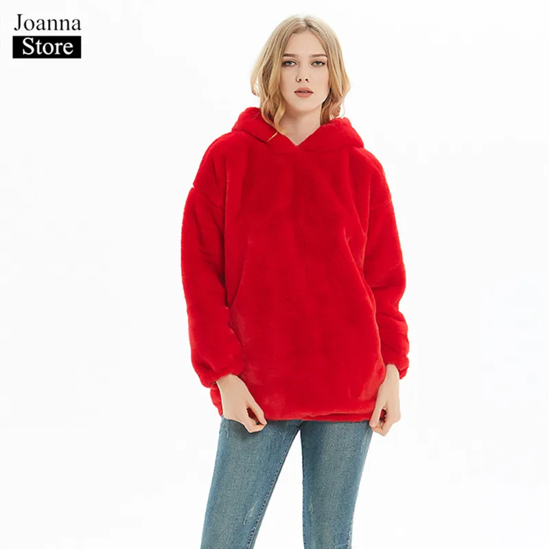 Осенне-зимняя новая женская куртка с капюшоном из искусственного меха пушистая