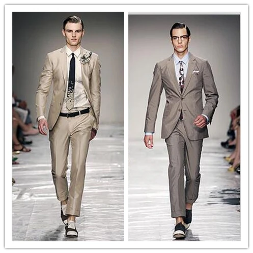

Fashion Gold Gray Tuxedos Groom Slim Fit Italian Style Tailored Mens Suits Wedding Groom Wear Man Casual Suit (Jacket + Pants)