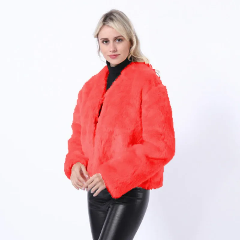 Меховое женское осеннее пальто и зимнее Новое короткое кожаное пальто женская меховая куртка из искусственного меха тонкие теплые пальто с длинным рукавом элегантные - Цвет: Красный