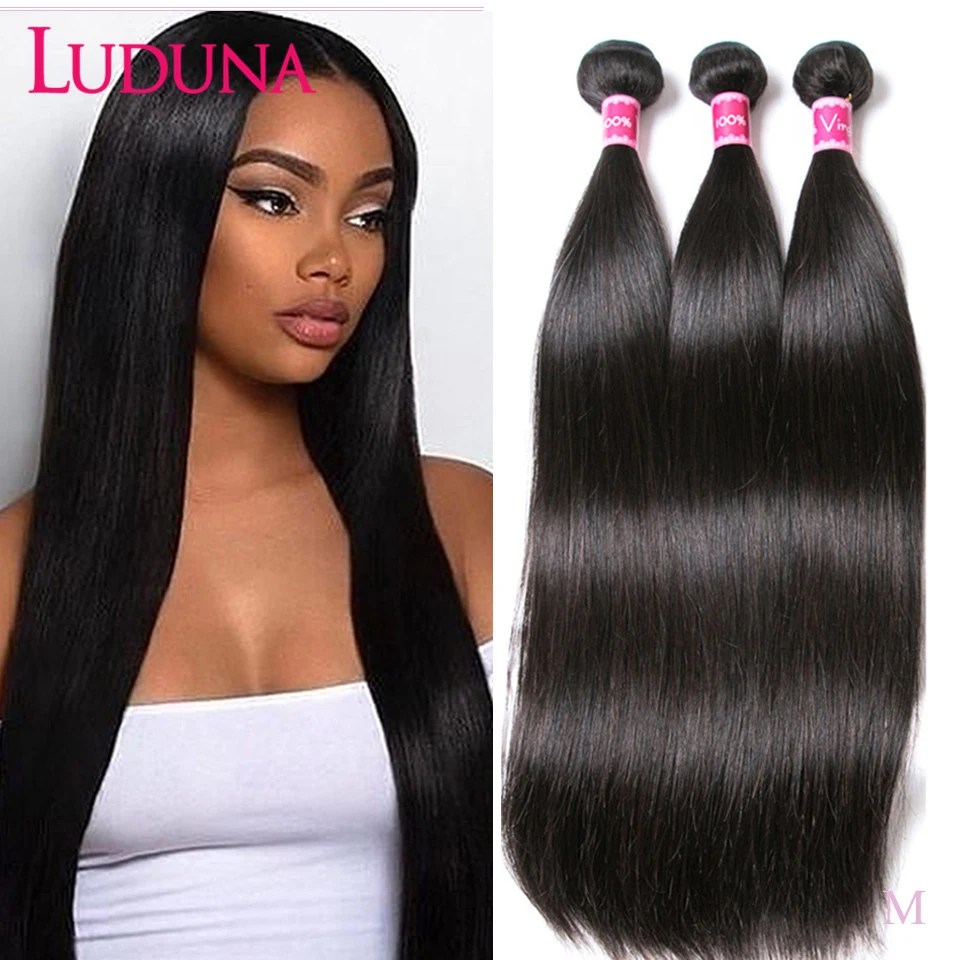 Luduna-mechones de cabello lacio brasileño, extensiones de cabello humano Remy, 1/3/4, ofertas de extensiones, tejido de doble trama