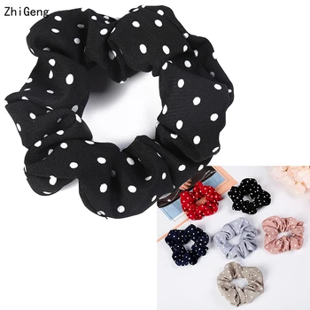 

6pcs Pure Color Bobble Sports Dance Soft Charming Hairband Wave point Solid Lady Hair Scrunchies Ring Elastic Cloth Hair Ring