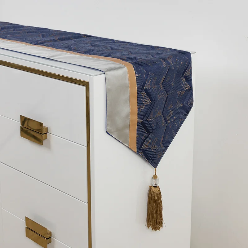 

Free Shipping 2pcs/pack Light Luxury Blue Jacquard Mosaic Desk Flag Living Room Study Meeting Mall Table Cloth
