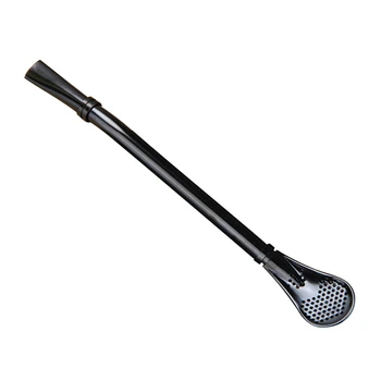 

New Black 304 Stainless Steel Filter Straw Spoon Stirrup Straw Spoon Non-slip Creative Coffee Scoop Western Stirring Spoon Cutle