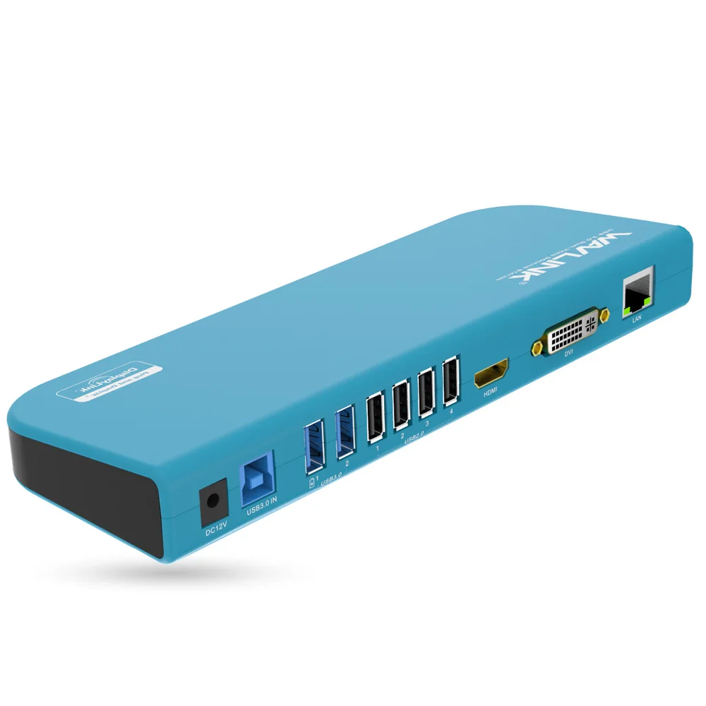 Wavlink Универсальная док-станция USB 3,0 Двойной видео дисплей монитор RJ45 гигабитный Ethernet Поддержка 1080P DVI/HDMI/VGA для ноутбука - Цвет: Синий