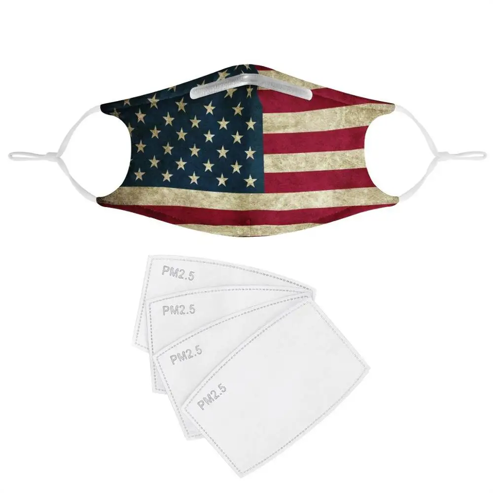 

New fashion flag pattern 4Pcs Filter Gas Masks Carbon Insert Women Men Anti-dust Masks Washable Mask Reusable Face Mask