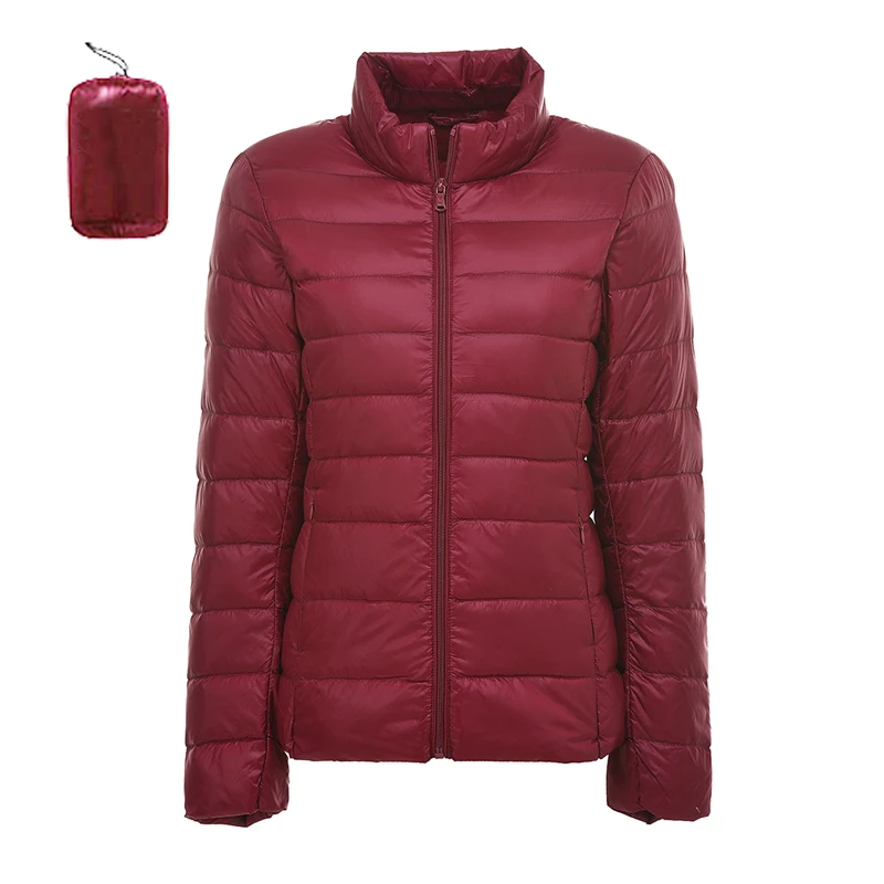 Женская ультра легкая пуховая теплая куртка с капюшоном, облегающая парка с длинным рукавом, Женская однотонная портативная верхняя одежда, зимнее пальто - Цвет: B wine red