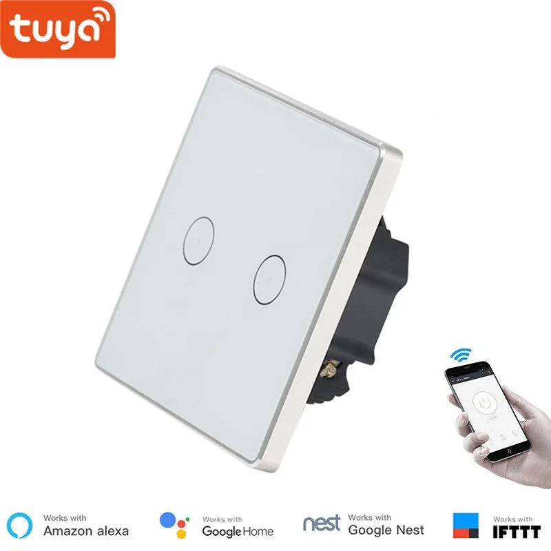 Tuya Smart Zigbee UK сенсорный настенный выключатель, 1/2/3-Gang светильник переключатель, голос Управление переключатель работы с Alexa Echo Google Home - Комплект: wsmzUK2gang