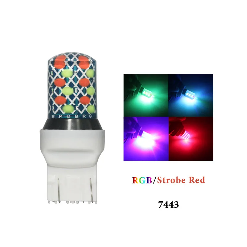 1 шт. стробоскоп 1157 BAY15D P21/5 Вт T20 7443 W21/5 Вт 24SMD RGB высокая яркость вспышка силиконовый Canbus задний стоп-сигнал ParkingLamp - Испускаемый цвет: 7443  RGB