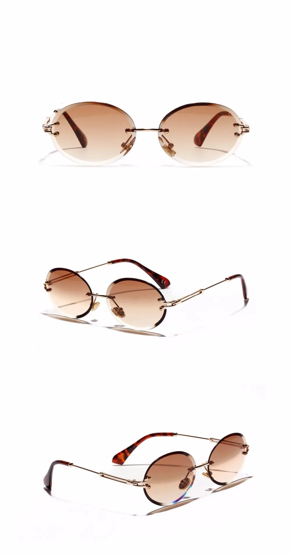 Роскошные винтажные тонированные Овальные Солнцезащитные очки без оправы, женские круглые очки, градиентные солнцезащитные очки с кристаллами, мужские солнцезащитные очки UV400