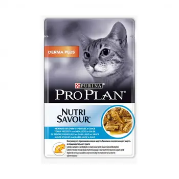 

Влажный корм Purina Pro Plan для кошек с чувствительной кожей, треска в соусе, пауч, 85 г