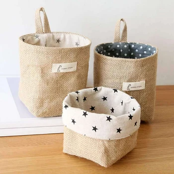 

Hanging Storage Bag Cotton Linen Wardrobe Hang Bag Wall Pouch Cosmetic Toy Organizer Household Multifunctional Storage Box