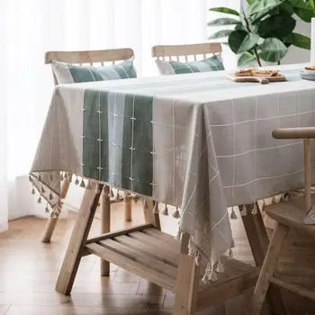 

Striped Pattern Tassel Kitchen Dining Table Cover Tablecloth Holiday Decoration