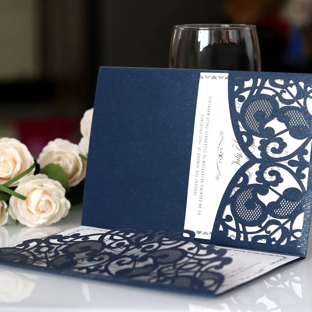  10pcs Lace Laser Tri-fold Inner Page Envelope Cover Three-piece Openwork Lace For Wedding Invitatio - 4000259317953