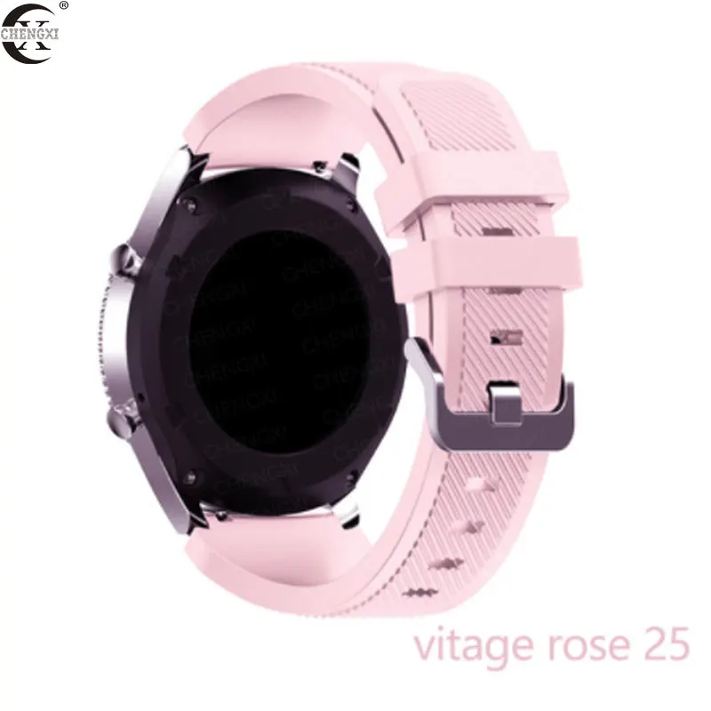 Chengxi для samsung Galaxy ремешок для часов 46 мм 42 мм 22 мм 20 мм силиконовый ремешок для часов huawei watch GT ремешок amazfit bip 47 44 40 active2 - Цвет ремешка: Vitage-Rose-25