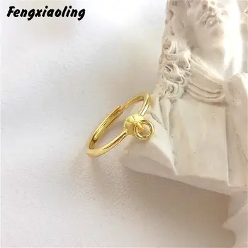 

Fengxiaoling New Fashion Real 925 Sterling Silver Golden Round Petals Open Rings For Women Unique Design Jewerly Silver 925