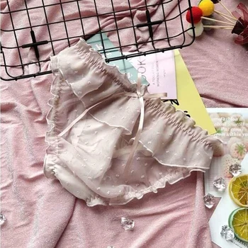 

Women Sexy Briefs Ruffles Low Waist Chiffon Transparent Underwear Fashion High Quality Comfortable Female Lingerie