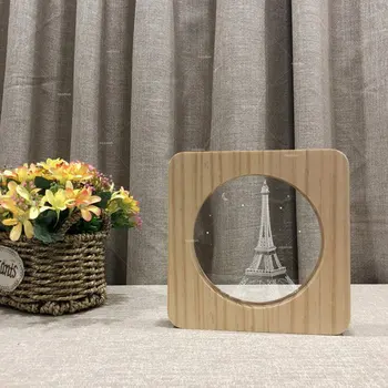 

Eiffel Tower Wood Acrylic Creative Night Lights Solid Wood Creative Table Lamps 3D Lights Led Wooden Decorative Table Lamp