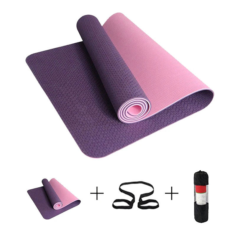 Yoga Mat Fitness Pilates Gym TPE Non Slip Exercise Pad Bag Strap Women/Men