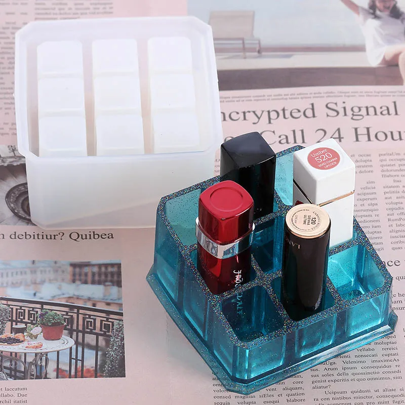 

Portable Food Grade 9/12 Grids Multi-functional Pen Tools Storage Rack Epoxy Mould Silicone DIY Mold Lipstick Storage Box