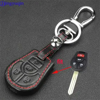 

4 Button Leather Car Key Cover For Nissan Tidda Livida X-Trail Qashqai Teana March Remote Fob Shell Cover Keychain Protector Bag