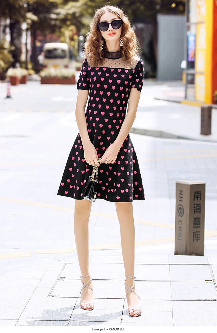 RMOJUL summer wear women's clothing Hepburn wind net yarn knitted collar peach heart cultivate morality dress SW