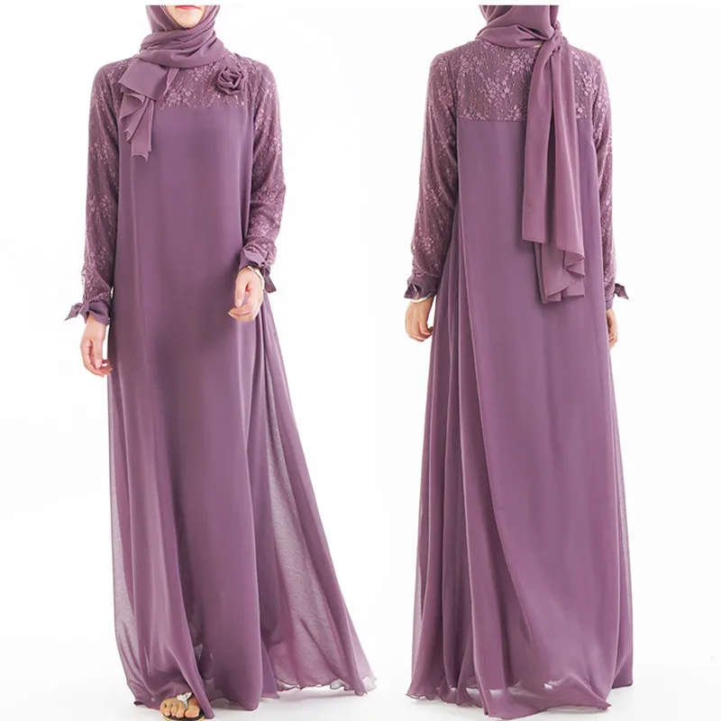 Цветочный кружевной бант абайя халат Дубай мусульманский хиджаб платье Турция Абая для женщин Катара кафтан Рамадан Elbise Исламская одежда - Цвет: as picture
