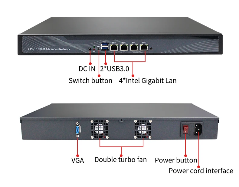 Intel Celeron J1900 4LAN Network Server Firewall Appliance: Pfsense Openwrt X86 DD-WRT 1U Rack Mount Description Image.This Product Can Be Found With The Tag Names Barebone Mini PC, Computer Office, Network server firewall