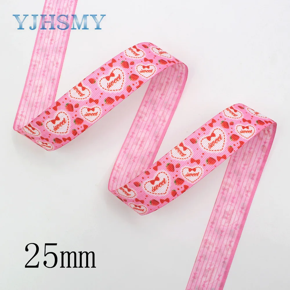 I-191123-2607 YJHSMY I-191123-2607, 25 мм 10 ярдов двухсторонняя вишня клубника фрукты ленты, лук кепки, одежда, украшения для вечеринки сделанные своими руками - Цвет: I-191123-2607