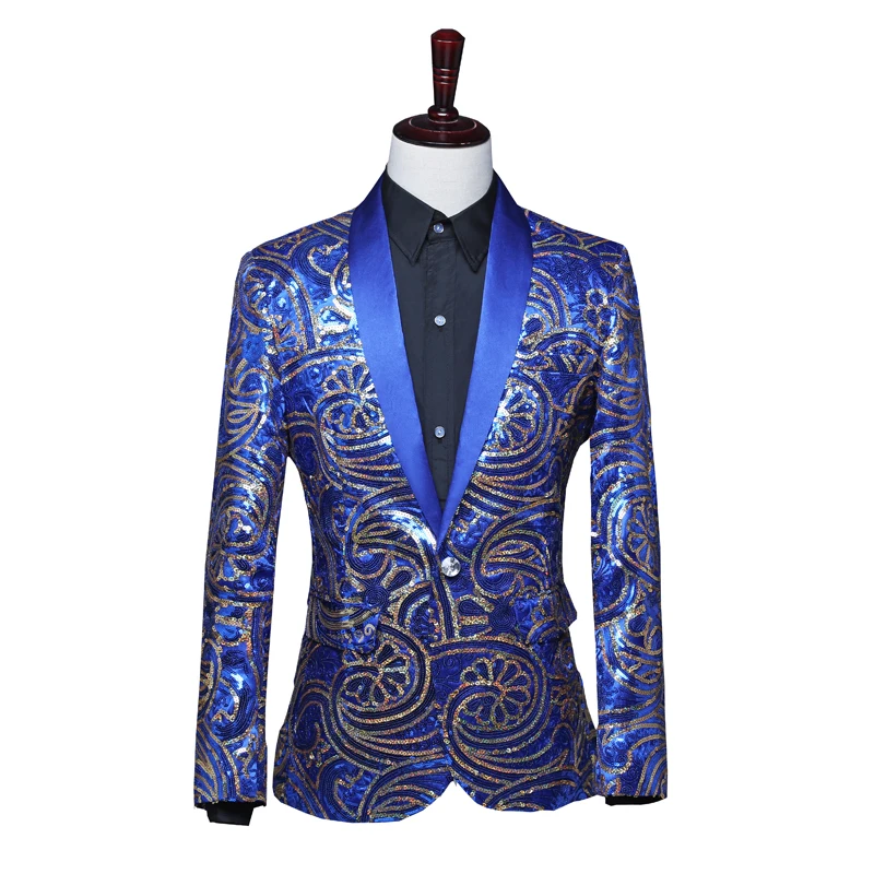 Slim Fit костюм куртка для мужчин Жених декоративные блестки этап топы с длинными