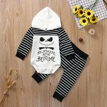 Комплект одежды с длинными рукавами для мальчиков, комбинезон в полоску с капюшоном для новорожденных девочек, штаны, комплект одежды на Хэллоуин, roupas infantis menino