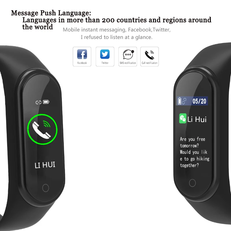  Smart Bracelet M4 Fitness Tracker Waterproof Pedometer Blood Pressure Watch Support Multi-Languauge - 4000280964406