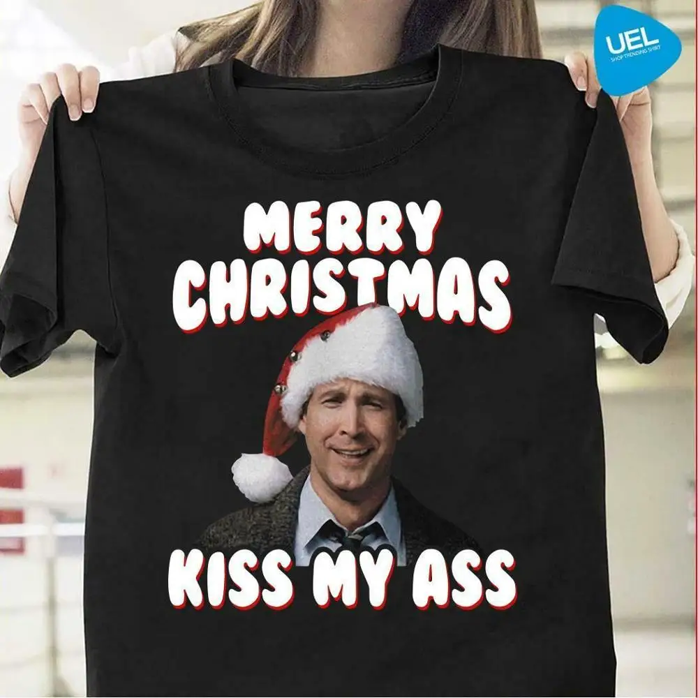 Рубашка-свитер с надписью «Kiss My Ass» и надписью «Merry Christmas» - Цвет: Черный