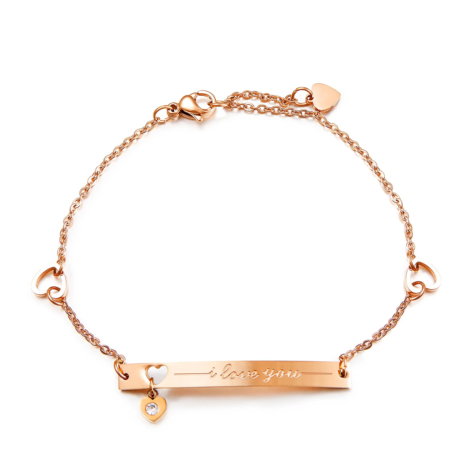 Розовое золото, женский браслет, сердце, кубический цирконий, браслеты, регулируемая цепочка, браслет, подарок для сестры, подруги, нержавеющая сталь