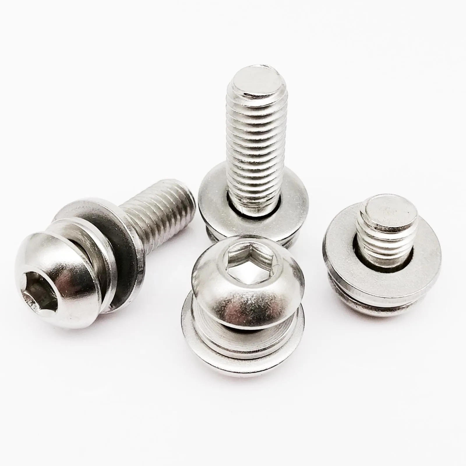 1/50pcs M3 M4 M5 M6 M8 304 Stainless Steel Hexagon Hex Socket Button Head SEM Screw Flat With Washer Spring Gasket Assemble Bolt