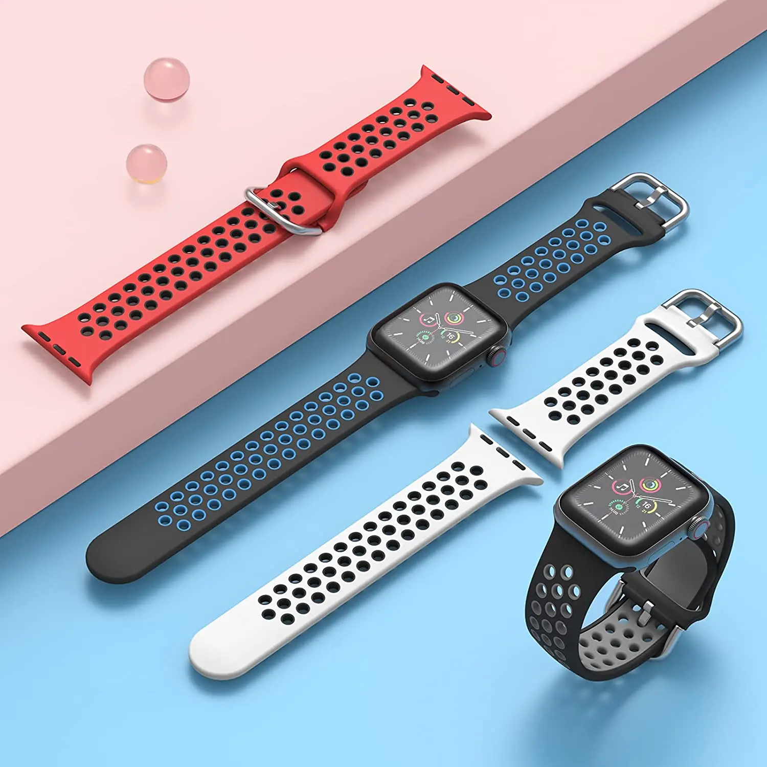 Ремешок силиконовый для Apple Watch band 44 мм 40 38 42 мягкий воздухопроницаемый браслет
