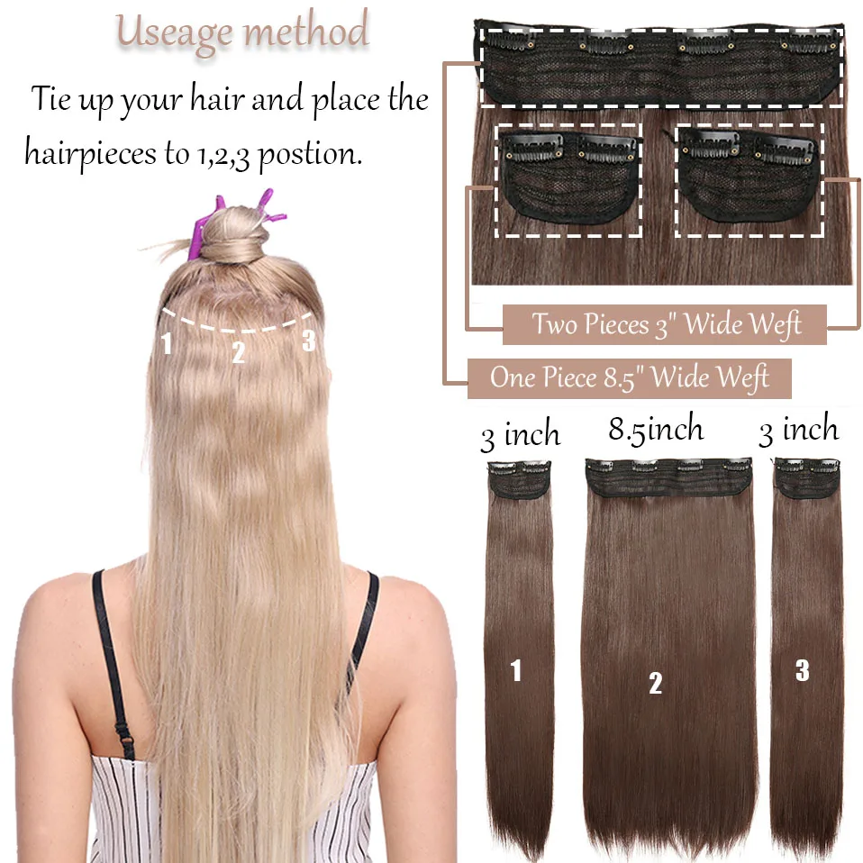 SNOILITE 20 ''синтетические 8 заколки для волос Расширение 3 шт./компл. длинные прямые волосы для наращивания черный коричневый зажим для волос для женщин