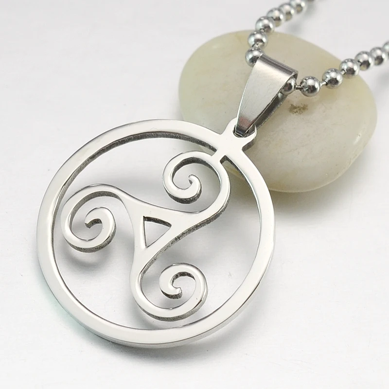 Ожерелье из нержавеющей стали Triskelion круглой Подвески серебряного цвета длиной 60