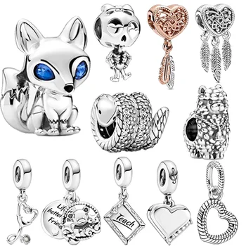 

2020 Autumn New 925 Sterling Silver Snake Fox Skeleton Girl Charm Beads Fit Original Pan Bracelet Silver Jewelry Making Gift