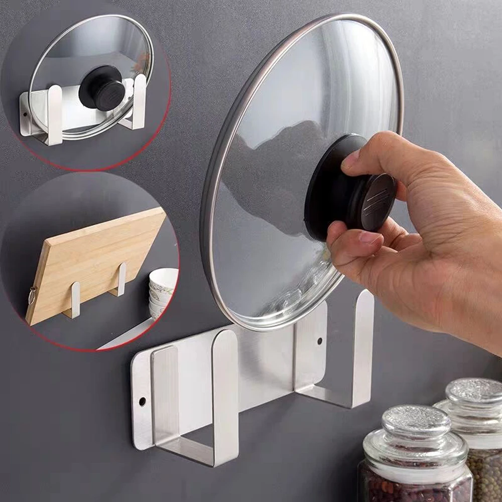 Wall Mounted Rack Pan Cover Storage Holder Rest Stand Stainless Steel