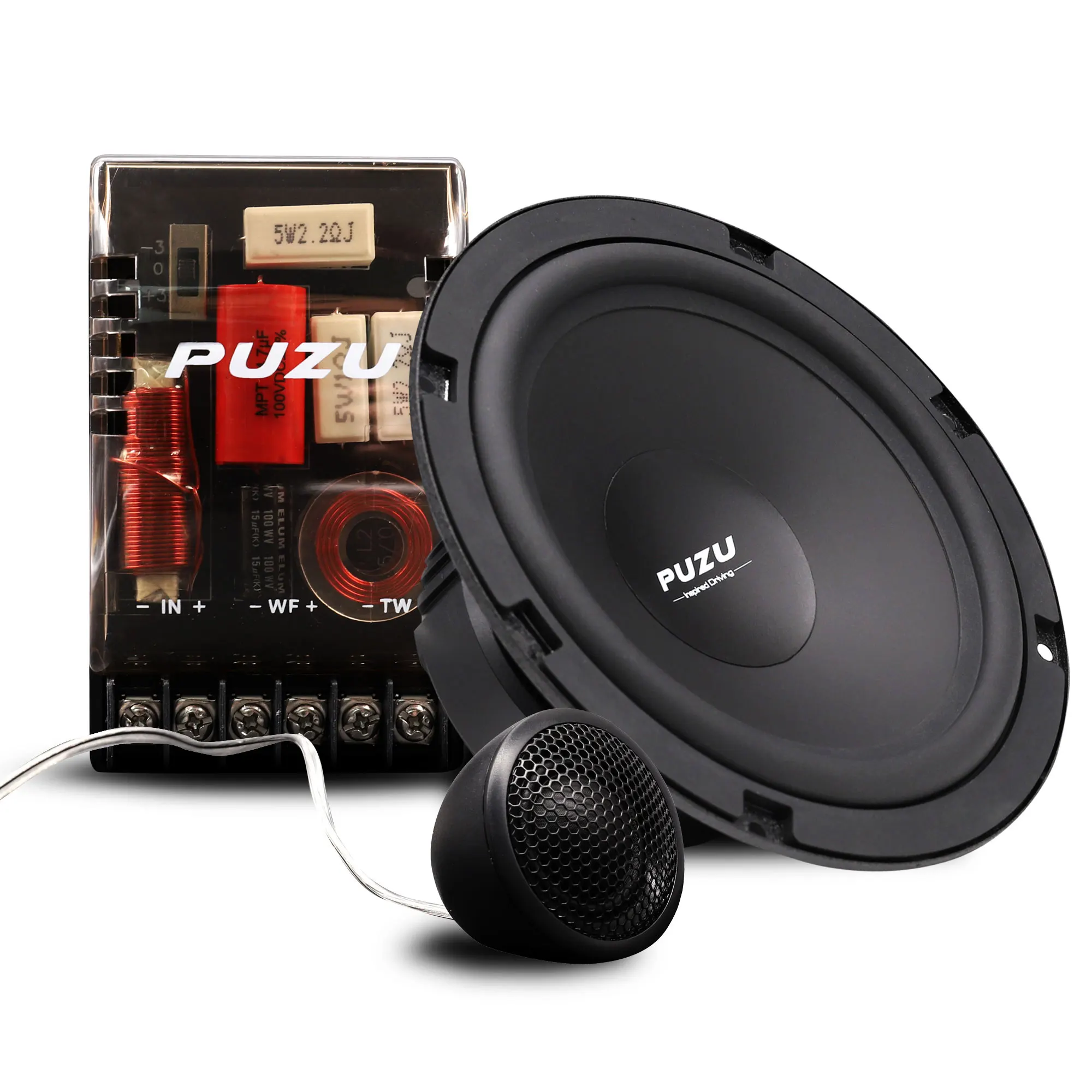 PUZU PZ-6503S 2-Way Component Car Audio Speakers with 180W Output Power 90db Sensitivity Midrange Tweeter Bass Sound System