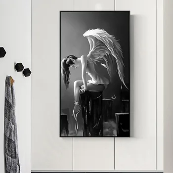 

Modern Angel Wings Black And White Anime Poster Canvas Painting for Living Room Girl Room Kids Room Home Decor Wall Art Picture