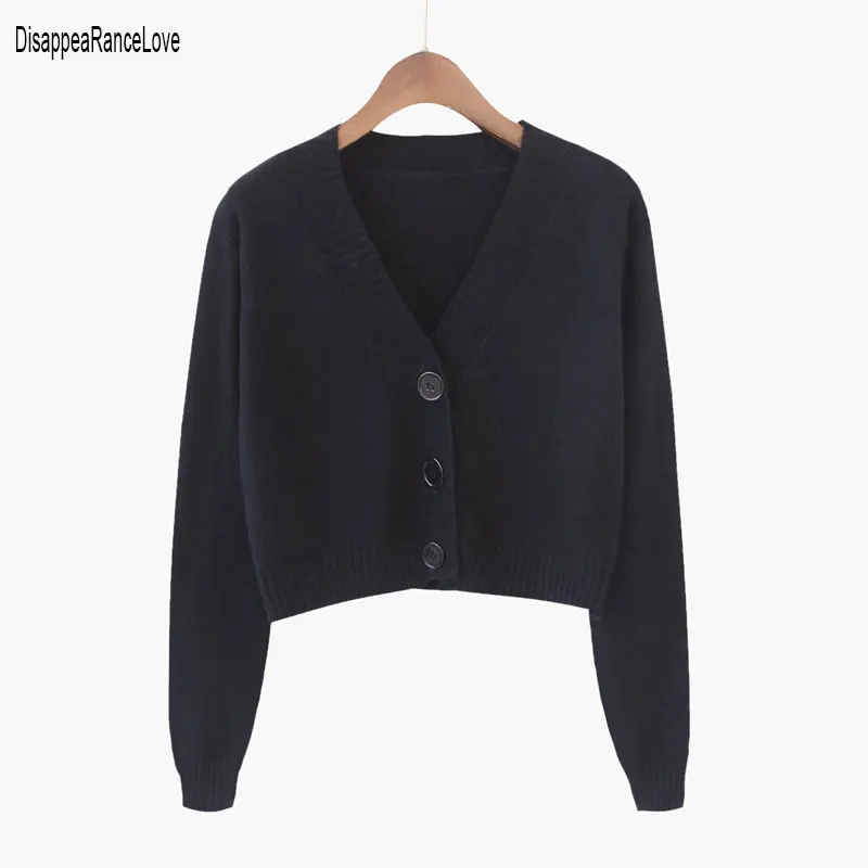 Women's Cropped Cardigan Sweaters Female Black White Short Sweater V