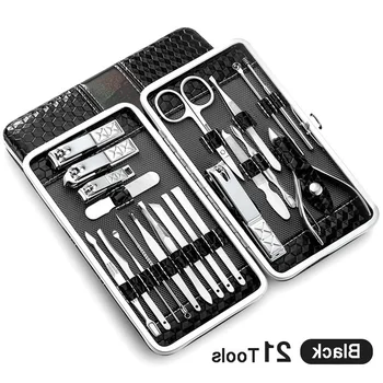 

21 pcs Manicure Set kit Pedicure Scissor Tweezer Knife Ear pick Utility Nail Clipper Stainless steel Nail Care Tool Sets Upgrade