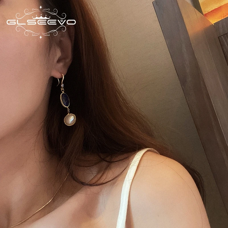 Серьги подвески GLSEEVO GE0406 женские натуральный пресноводный барочный жемчуг