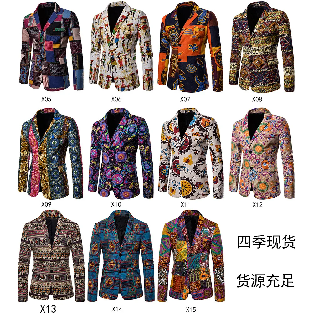 

2019 Men Leisure Suit Men Ethnic-Style Printed Plus-sized Small Suit Series