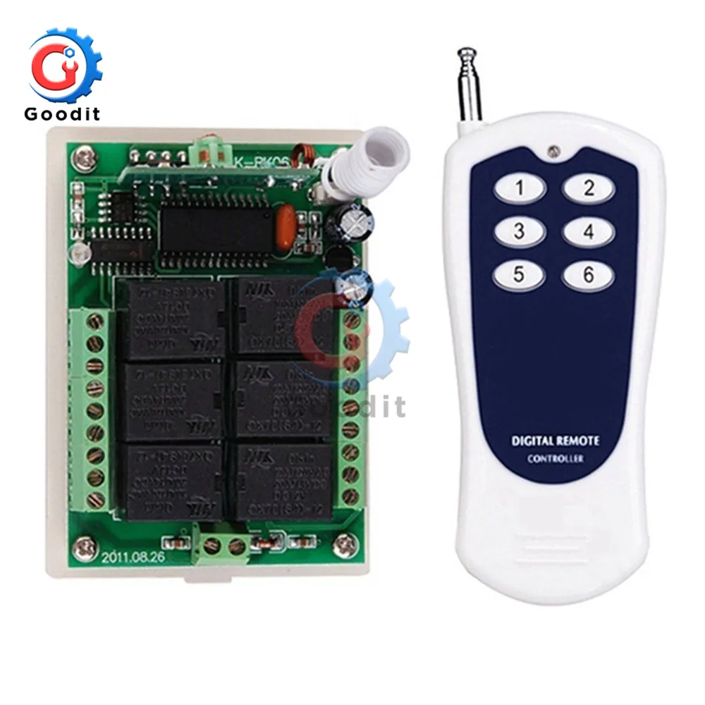 

DC 12V 6 Channel Relay Module Wireless RF Remote Control Switch Transmitter + Receiver Board Wireless Control