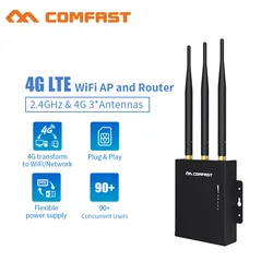 Roteador wi fi 4g lte, à prova d'água, uso externo, plug and play, transferência de cartão sim 4g para rede com fio com 3 * 5dbi, extensor de antenas ap