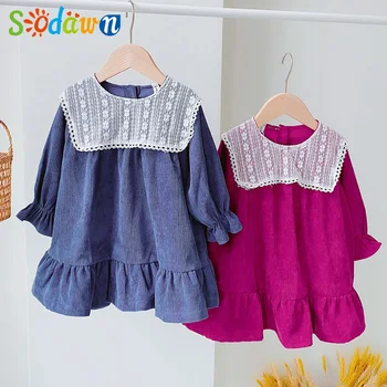 

Sodawn Girls Lace Lapel Dress 2020 Autumn Korea Loose Long Sleeve Princess Party Toddler Children's Clothes