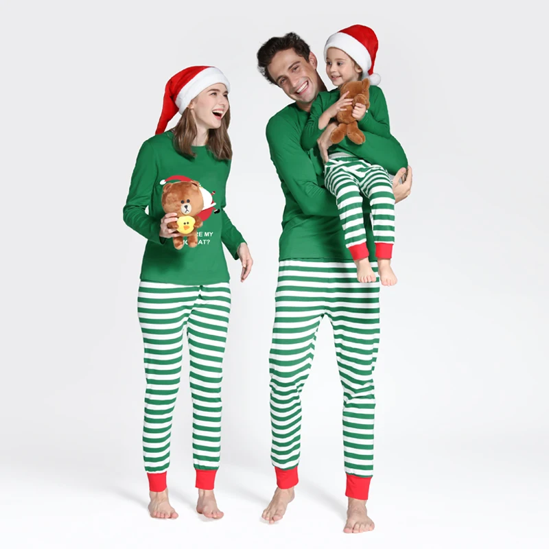 Патпат, где мой Хо? Забавные Семейные рождественские пижамы в полоску; зимняя Хлопковая пижама с эластичной резинкой на талии