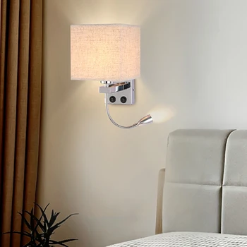 

LED Bedside Reading Wall Lamp Light with USB Port Powstro Home Focus Reading Swing Arm Sconces Living Corridor Switches Holder